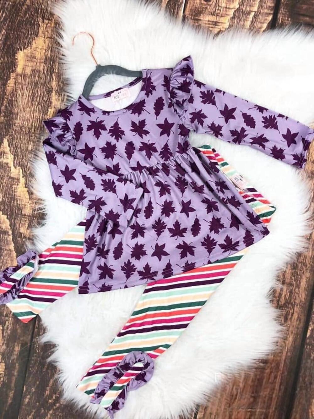 NEW PETE + LUCY girls leaf pant set in purple